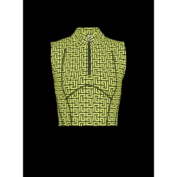 Balmain Women's Sleeveless Zip Monogram Jersey Crop Top
